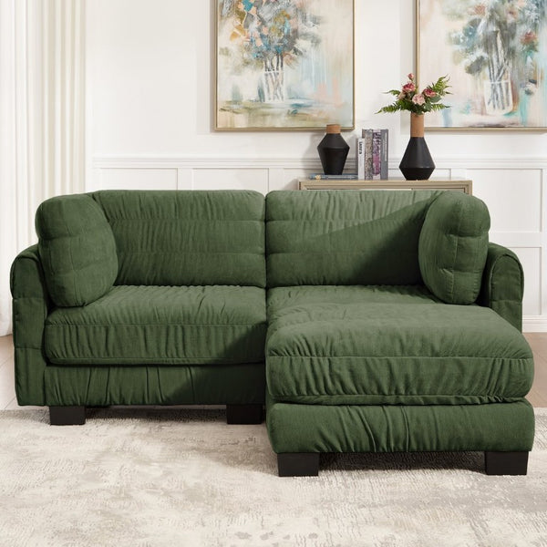 English Elm 2 Seat Chenille Modular Sectional with Ruched Texture Ottoman and High Density Foam Support W5656S00257
