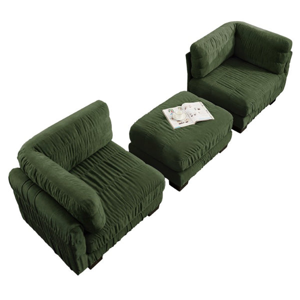 English Elm 2 Seat Chenille Modular Sectional with Ruched Texture Ottoman and High Density Foam Support W5656S00257