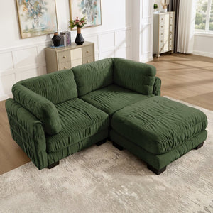 English Elm 2 Seat Chenille Modular Sectional with Ruched Texture Ottoman and High Density Foam Support W5656S00257