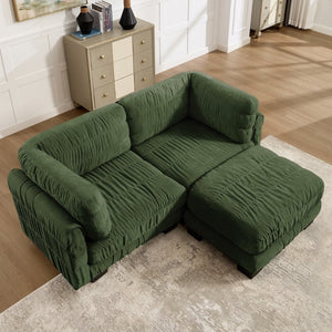 English Elm 2 Seat Chenille Modular Sectional with Ruched Texture Ottoman and High Density Foam Support W5656S00257