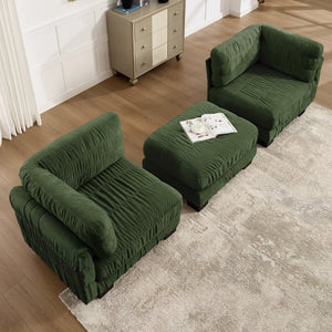 English Elm 2 Seat Chenille Modular Sectional with Ruched Texture Ottoman and High Density Foam Support W5656S00257