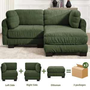 English Elm 2 Seat Chenille Modular Sectional with Ruched Texture Ottoman and High Density Foam Support W5656S00257