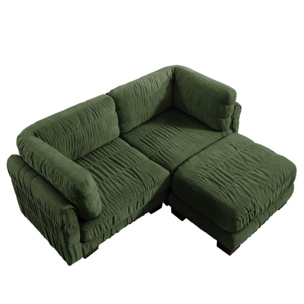 English Elm 2 Seat Chenille Modular Sectional with Ruched Texture Ottoman and High Density Foam Support W5656S00257