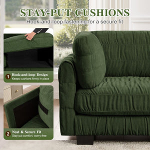 English Elm 3 Seat Chenille Modular Sectional with Movable Ottomans and Ruched Cushion Detail Green 3 Seat with 2 Ottomans W5656S00261