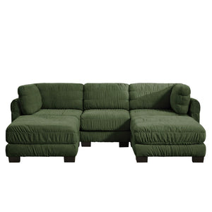 English Elm 3 Seat Chenille Modular Sectional with Movable Ottomans and Ruched Cushion Detail Green 3 Seat with 2 Ottomans W5656S00261