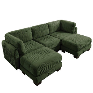 English Elm 3 Seat Chenille Modular Sectional with Movable Ottomans and Ruched Cushion Detail Green 3 Seat with 2 Ottomans W5656S00261
