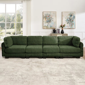 English Elm 3 Seat Chenille Modular Sectional with Movable Ottomans and Ruched Cushion Detail Green 4 Seat W5656S00262