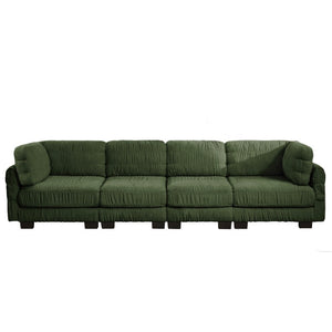 English Elm 3 Seat Chenille Modular Sectional with Movable Ottomans and Ruched Cushion Detail Green 4 Seat W5656S00262