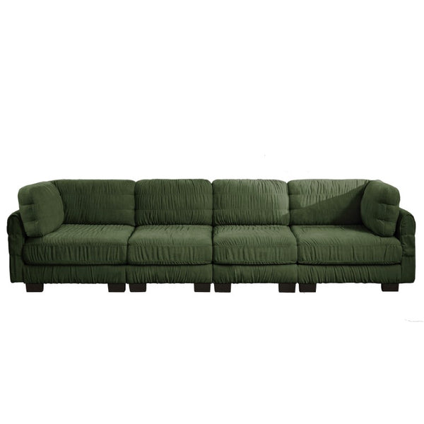 English Elm 3 Seat Chenille Modular Sectional with Movable Ottomans and Ruched Cushion Detail Green 4 Seat W5656S00262