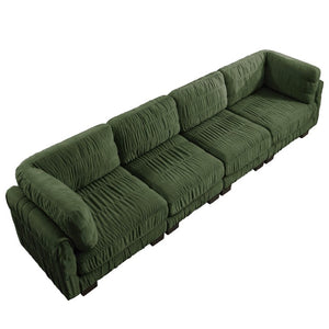 English Elm 3 Seat Chenille Modular Sectional with Movable Ottomans and Ruched Cushion Detail Green 4 Seat W5656S00262