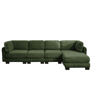 English Elm 3 Seat Chenille Modular Sectional with Movable Ottomans and Ruched Cushion Detail Green 4 Seat with Ottoman W5656S00263