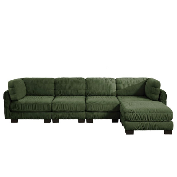 English Elm 3 Seat Chenille Modular Sectional with Movable Ottomans and Ruched Cushion Detail Green 4 Seat with Ottoman W5656S00263