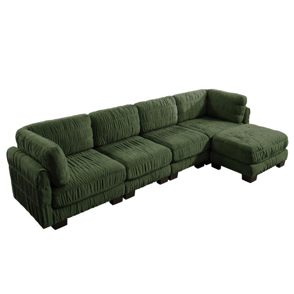 English Elm 3 Seat Chenille Modular Sectional with Movable Ottomans and Ruched Cushion Detail Green 4 Seat with Ottoman W5656S00263
