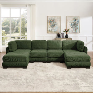 English Elm 4 Seat Chenille Modular Sectional with Ruched Texture Dual Ottomans and Deep Foam Cushions W5656S00264