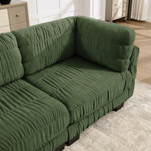 English Elm 4 Seat Chenille Modular Sectional with Ruched Texture Dual Ottomans and Deep Foam Cushions W5656S00264