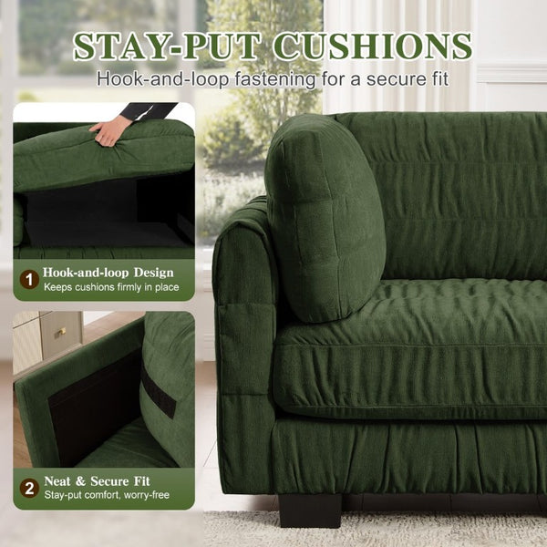 English Elm 4 Seat Chenille Modular Sectional with Ruched Texture Dual Ottomans and Deep Foam Cushions W5656S00264