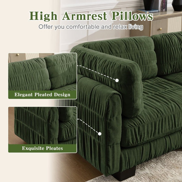 English Elm 4 Seat Chenille Modular Sectional with Ruched Texture Dual Ottomans and Deep Foam Cushions W5656S00264