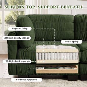 English Elm 4 Seat Chenille Modular Sectional with Ruched Texture Dual Ottomans and Deep Foam Cushions W5656S00264