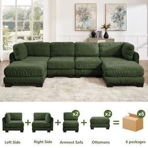 English Elm 4 Seat Chenille Modular Sectional with Ruched Texture Dual Ottomans and Deep Foam Cushions W5656S00264
