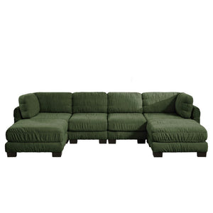 English Elm 4 Seat Chenille Modular Sectional with Ruched Texture Dual Ottomans and Deep Foam Cushions W5656S00264