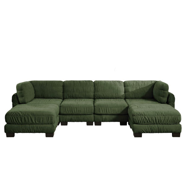 English Elm 4 Seat Chenille Modular Sectional with Ruched Texture Dual Ottomans and Deep Foam Cushions W5656S00264