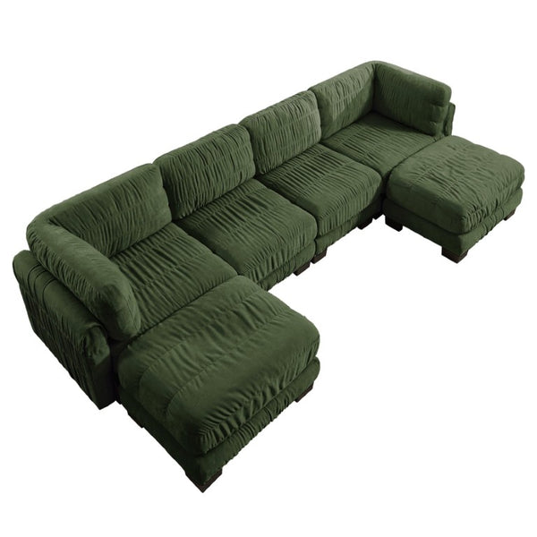 English Elm 4 Seat Chenille Modular Sectional with Ruched Texture Dual Ottomans and Deep Foam Cushions W5656S00264