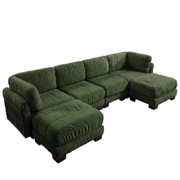 English Elm 4 Seat Chenille Modular Sectional with Ruched Texture Dual Ottomans and Deep Foam Cushions W5656S00264