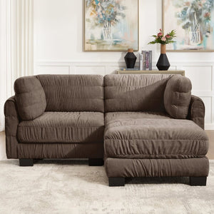 English Elm 2 Seat Chenille Modular Sectional with Ottoman High Density Foam L Shape Living Room Sofa W5656S00265