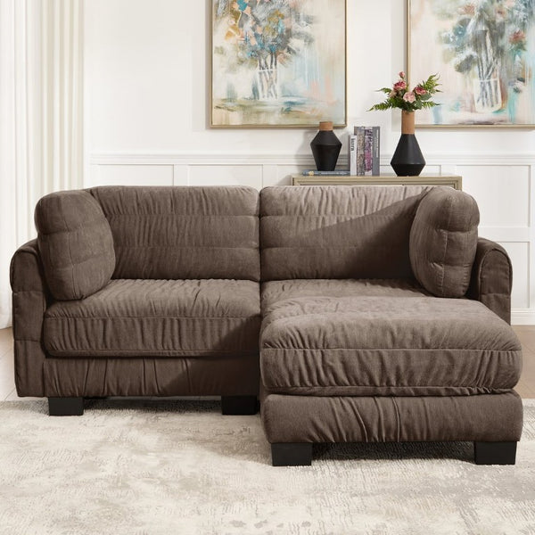 English Elm 2 Seat Chenille Modular Sectional with Ottoman High Density Foam L Shape Living Room Sofa W5656S00265