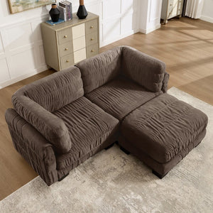 English Elm 2 Seat Chenille Modular Sectional with Ottoman High Density Foam L Shape Living Room Sofa W5656S00265