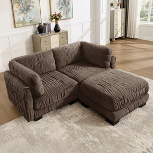 English Elm 2 Seat Chenille Modular Sectional with Ottoman High Density Foam L Shape Living Room Sofa W5656S00265