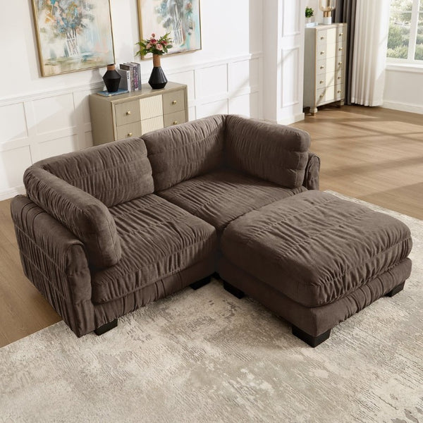 English Elm 2 Seat Chenille Modular Sectional with Ottoman High Density Foam L Shape Living Room Sofa W5656S00265