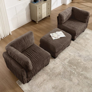 English Elm 2 Seat Chenille Modular Sectional with Ottoman High Density Foam L Shape Living Room Sofa W5656S00265