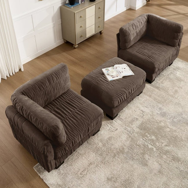 English Elm 2 Seat Chenille Modular Sectional with Ottoman High Density Foam L Shape Living Room Sofa W5656S00265