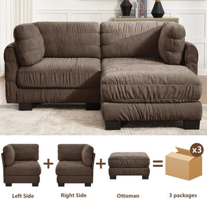 English Elm 2 Seat Chenille Modular Sectional with Ottoman High Density Foam L Shape Living Room Sofa W5656S00265