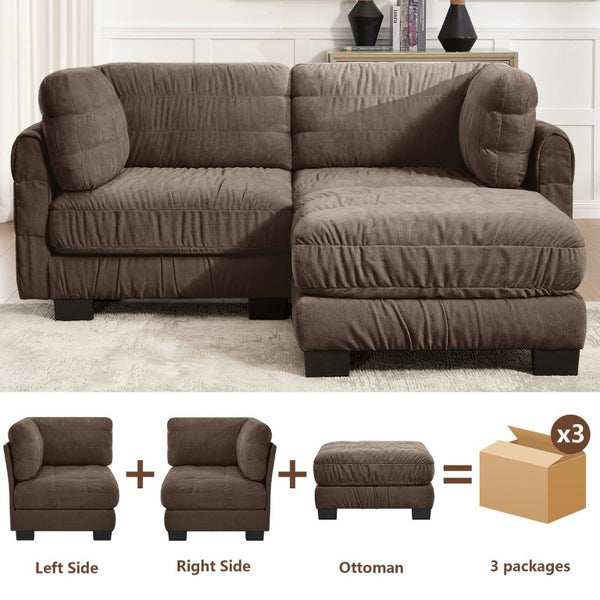 English Elm 2 Seat Chenille Modular Sectional with Ottoman High Density Foam L Shape Living Room Sofa W5656S00265