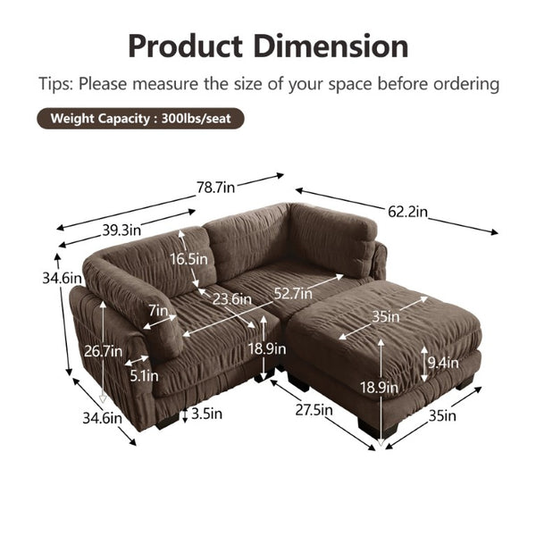 English Elm 2 Seat Chenille Modular Sectional with Ottoman High Density Foam L Shape Living Room Sofa W5656S00265