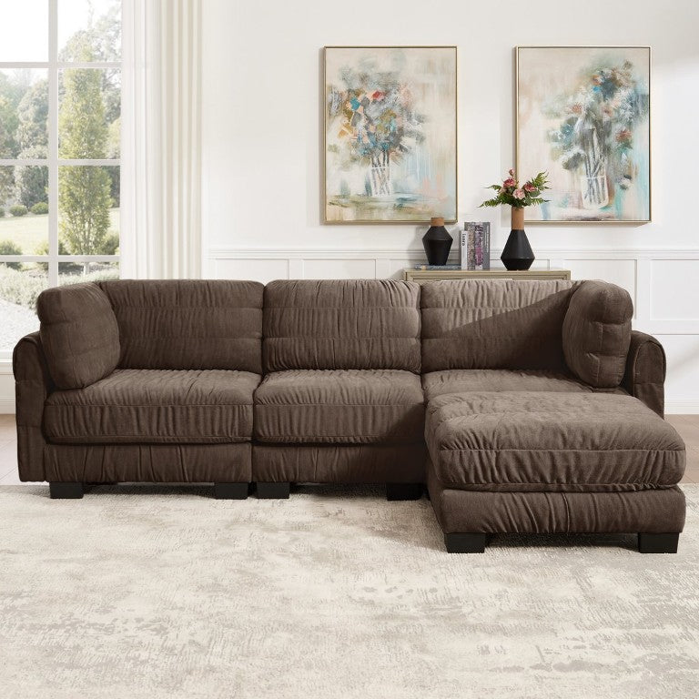 English Elm 2 Seat Chenille Modular Sectional with Ruched Texture Foam Fill and Movable Ottomans Brown 3 Seat with Ottoman W5656S00268