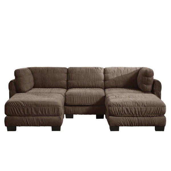 English Elm 3 Seat Chenille Modular Sectional with Movable Ottomans and Ruched Cushion Detail Brown 3 Seat with 2 Ottomans W5656S00269