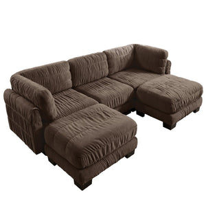 English Elm 3 Seat Chenille Modular Sectional with Movable Ottomans and Ruched Cushion Detail Brown 3 Seat with 2 Ottomans W5656S00269