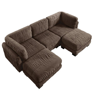 English Elm 3 Seat Chenille Modular Sectional with Movable Ottomans and Ruched Cushion Detail Brown 3 Seat with 2 Ottomans W5656S00269