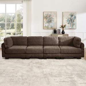 English Elm 3 Seat Chenille Modular Sectional with Movable Ottomans and Ruched Cushion Detail Brown 4 Seat W5656S00270