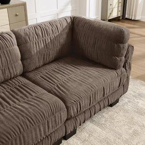 English Elm 3 Seat Chenille Modular Sectional with Movable Ottomans and Ruched Cushion Detail Brown 4 Seat W5656S00270