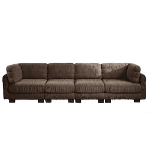 English Elm 3 Seat Chenille Modular Sectional with Movable Ottomans and Ruched Cushion Detail Brown 4 Seat W5656S00270