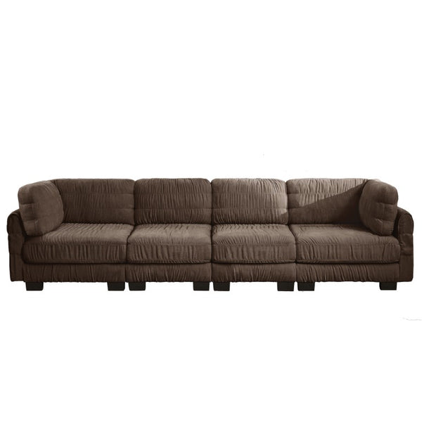 English Elm 3 Seat Chenille Modular Sectional with Movable Ottomans and Ruched Cushion Detail Brown 4 Seat W5656S00270
