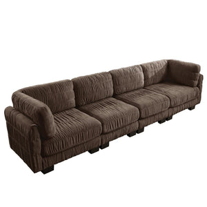 English Elm 3 Seat Chenille Modular Sectional with Movable Ottomans and Ruched Cushion Detail Brown 4 Seat W5656S00270