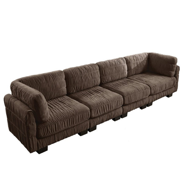 English Elm 3 Seat Chenille Modular Sectional with Movable Ottomans and Ruched Cushion Detail Brown 4 Seat W5656S00270