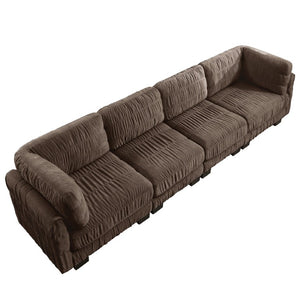 English Elm 3 Seat Chenille Modular Sectional with Movable Ottomans and Ruched Cushion Detail Brown 4 Seat W5656S00270