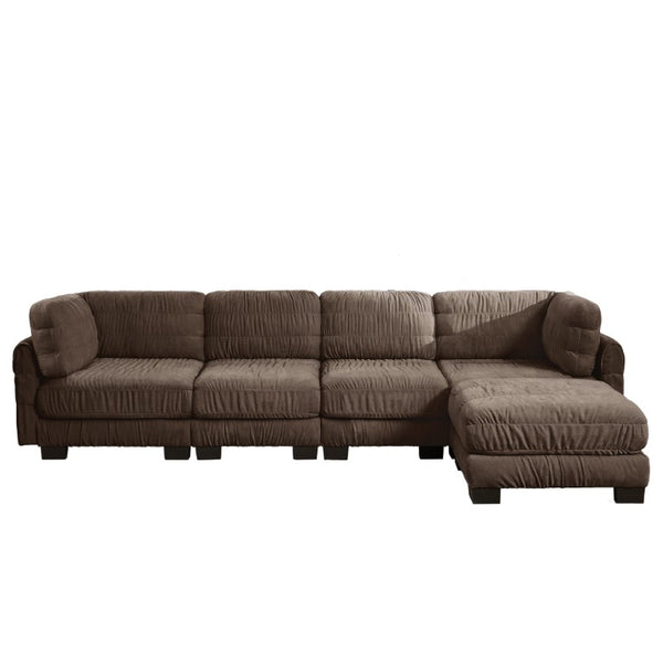 English Elm 3 Seat Chenille Modular Sectional with Movable Ottomans and Ruched Cushion Detail Brown 4 Seat with Ottoman W5656S00271