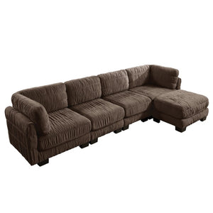 English Elm 3 Seat Chenille Modular Sectional with Movable Ottomans and Ruched Cushion Detail Brown 4 Seat with Ottoman W5656S00271